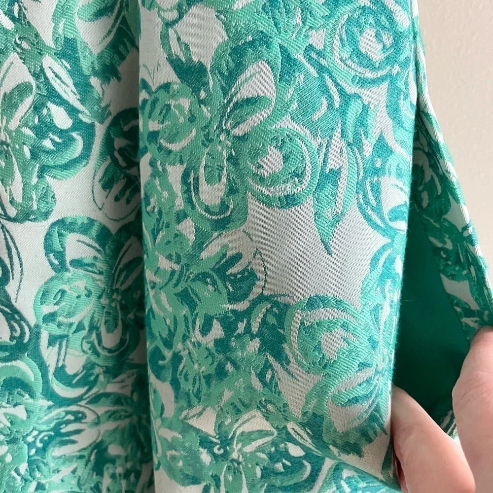 Yoana Baraschi Fit & Flare Jacquard‎ Cocktail Dress in Green Florals, Size 2